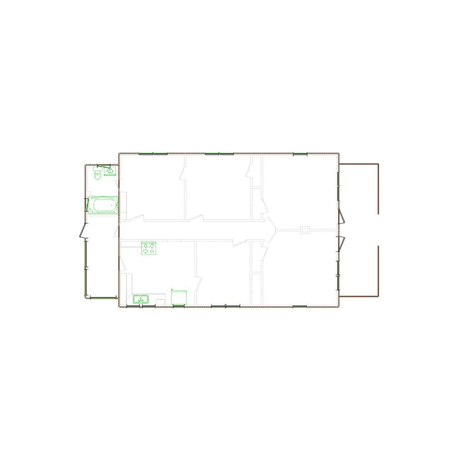 Detailed exterior sketch (1001-1500 SF) based on interior layout provided by the client or created by us. Suitable for siding, paint, and wall estimates.
