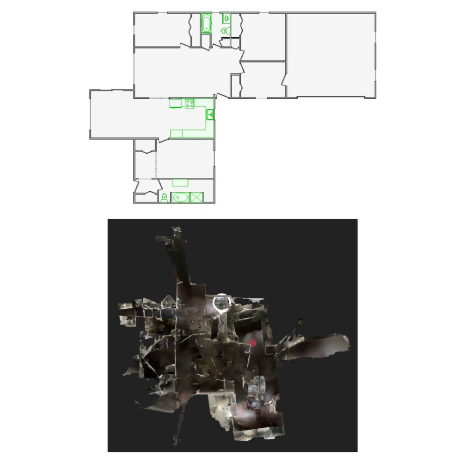 Professional 1500 sq ft Xactimate sketch from broken Matterport alignment