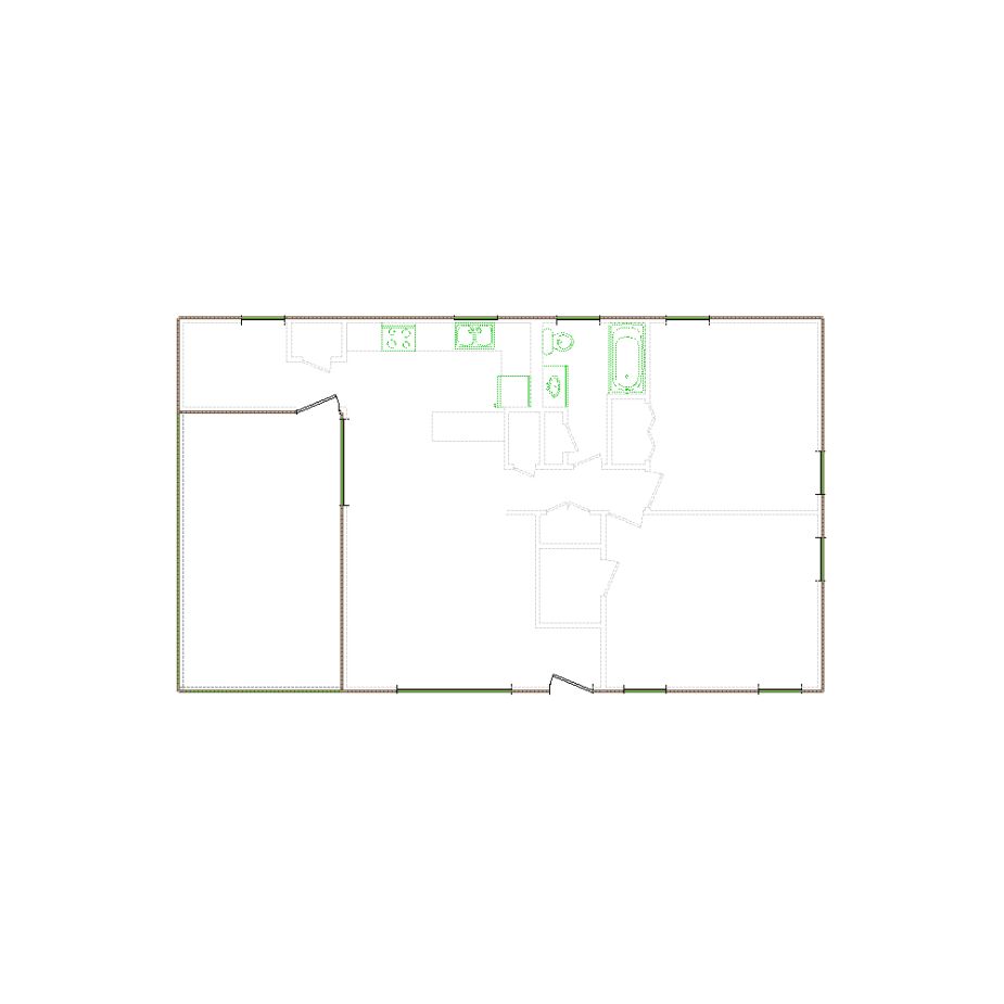 Detailed exterior sketch (751-1000 SF) based on interior layout provided by the client or created by us. Suitable for siding, paint, and wall estimates.