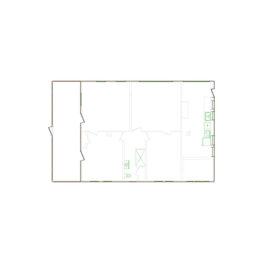 Detailed exterior sketch (1001-1500 SF) based on interior layout provided by the client or created by us. Suitable for siding, paint, and wall estimates.